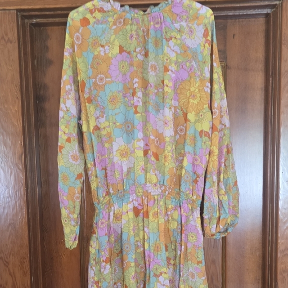 Show Me Your MuMu Yellow and Pink Plunge Neck Bishop Sleeve Sundress XXL - Picture 7 of 11